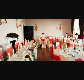 Red Sashes on Cutter Chair Covers at Fasque House (photos courtesy of Deeside Photographics)