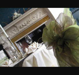 Olive and Bronze Sashes on Butter Chair Covers at Fasque House