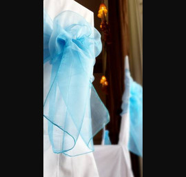 Blue Sashes on White Chair Covers at Fasque House