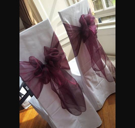 Wine Sashes on White Chair Covers at Fasque House