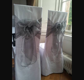 Silver Sashes on White Chair Covers at Fasque House