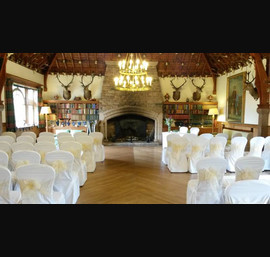 Champagne Sashes on White Chair Covers at Glen Tanar