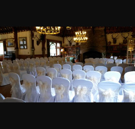 Champagne Sashes on White Chair Covers at Glen Tanar