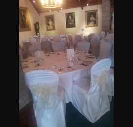 Champagne Sashes on White Chair Covers at Glen Tanar
