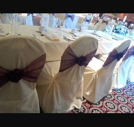 Wine Sashes on Butter Chair Covers at Norwood Hall