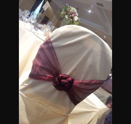 Wine Sashes on Butter Chair Covers at Norwood Hall