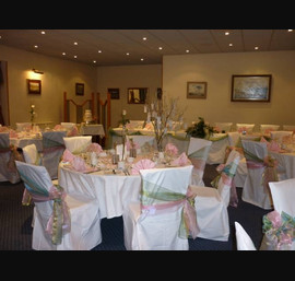 Two tone Green and Baby Pink Side Tied Sash on White Chair Covers