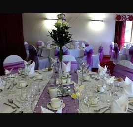 Cadbury purple table runner at Forbes of Kingennie