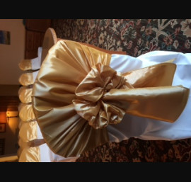 Gold taffeta bow hood