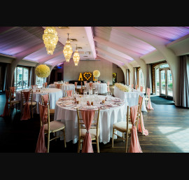 Dusky Pink Chiffon Drapes in the Peel Suite