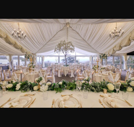 Chiffon Shoulder Drapes on Limewash Chiavari Chairs