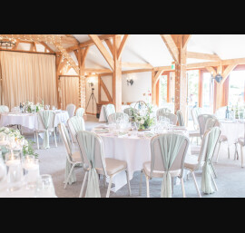 Sage Chiffon Drapes at Sandhole Oak Barn. Photo credit: Sophie Siddons Photography