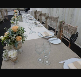 Burlap sashes on chiavari chairs top table at St Fagans