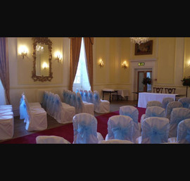 White Chair Cover, Baby blue bow at Blue Bell Belford
