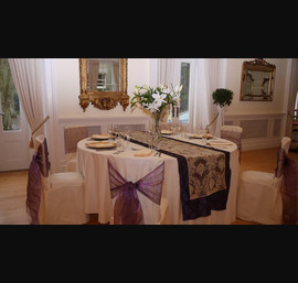 Heather pin tuck taffeta runners with gold flock and matching sashes