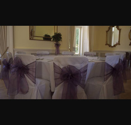 White Chair Covers and Heather Bows at Eshott Hall