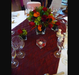 Ruby red pin tuck taffeta table runner at Horton Grange