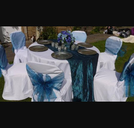 NEW! Peacock Blue pin tuck taffeta table runner with matching bows