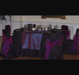 Purple pin tuck taffeta table runners