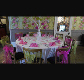 Floral runner, Lime green and pink bows at Woodhill Hall